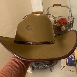 Charlie one horse hat 6 3/4 pecan color with gorgeous tooled leather under